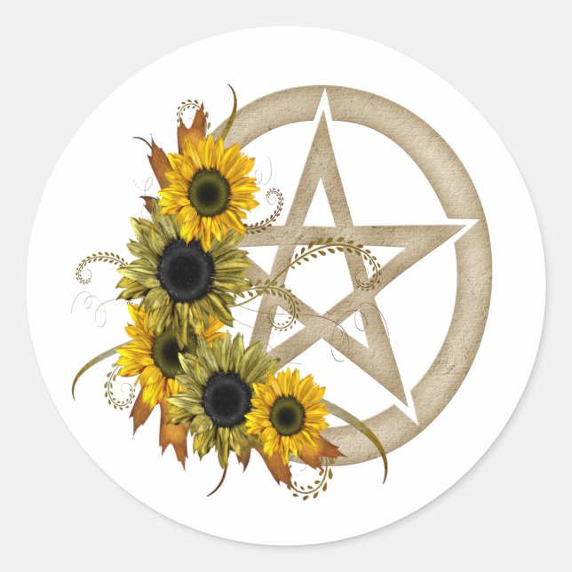 Sonnenblume Pentagram Runder Aufkleber (Vorderseite)