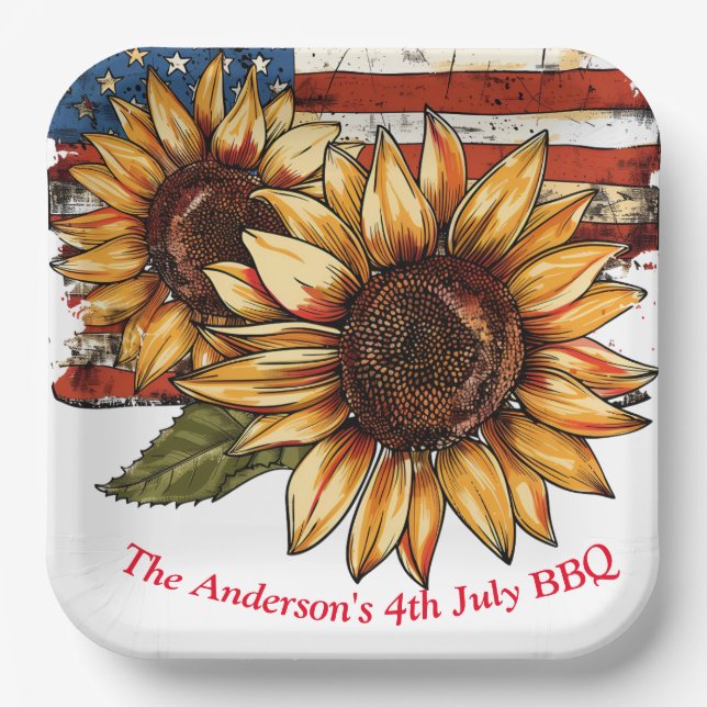 Sonnenblume Personalisiert 4. Juli Pappteller (Vorderseite)