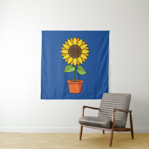 Sonnenblume Pflanze in einem Topf Wandteppich
