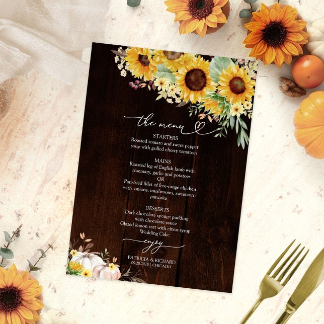 Sonnenblume Pumpkin Burgundy Wedding Menu Card Einladung (Von Creator hochgeladen)