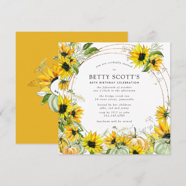 Sonnenblume Pumpkin Herbst 80. Geburtstag Einladung (Vorne/Hinten)