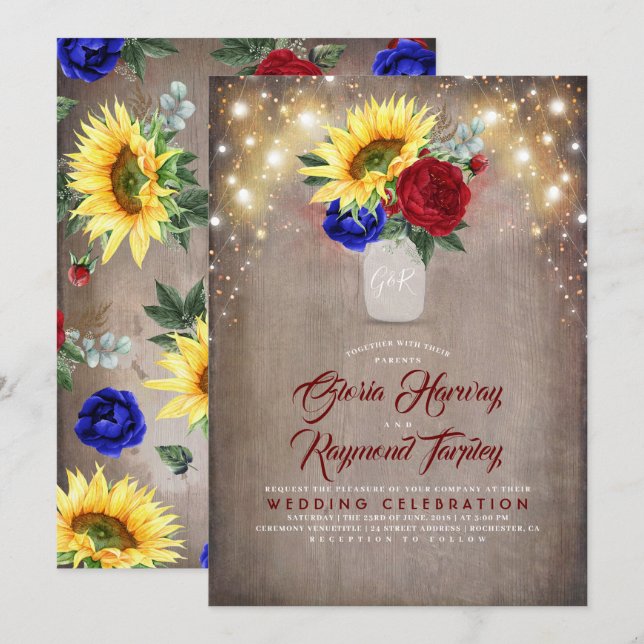 Sonnenblume Radiant Bloom Mason Jar Hochzeit im He Einladung (Vorne/Hinten)