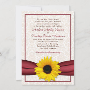Sonnenblume Red Ribbon Damask Hochzeit Einladung