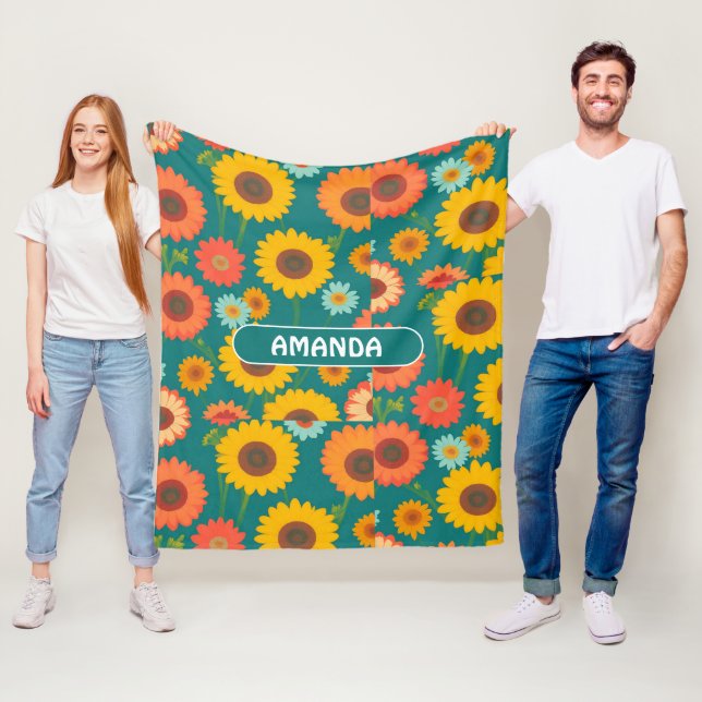 Sonnenblume Retro farbenfrohe Personalisierte Must Fleecedecke (Beispiel)