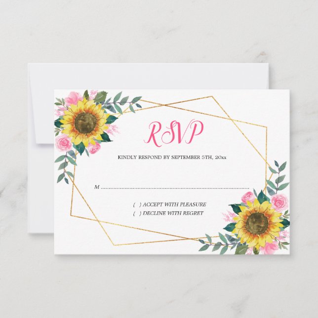 Sonnenblume Rosa Bläschen Geometrische Hochzeit RSVP Karte (Vorderseite)