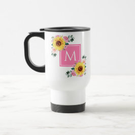 Sonnenblume Rosa Botanische Wasserfarbe Mit Monogr Reisebecher