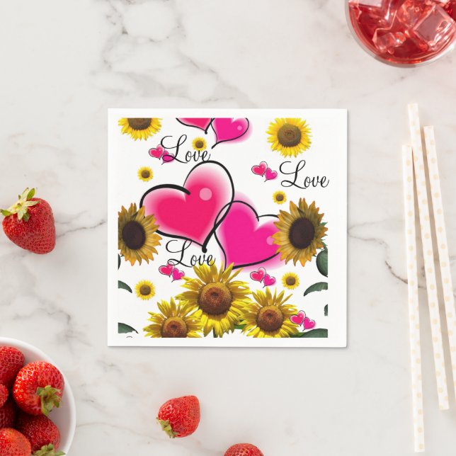 Sonnenblume Rosa Herz Papier Napkins Serviette (Beispiel)