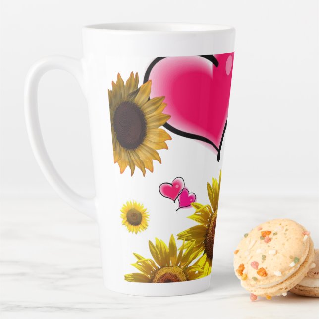 Sonnenblume Rosa Herzen Latte Tasse (Beispiel)