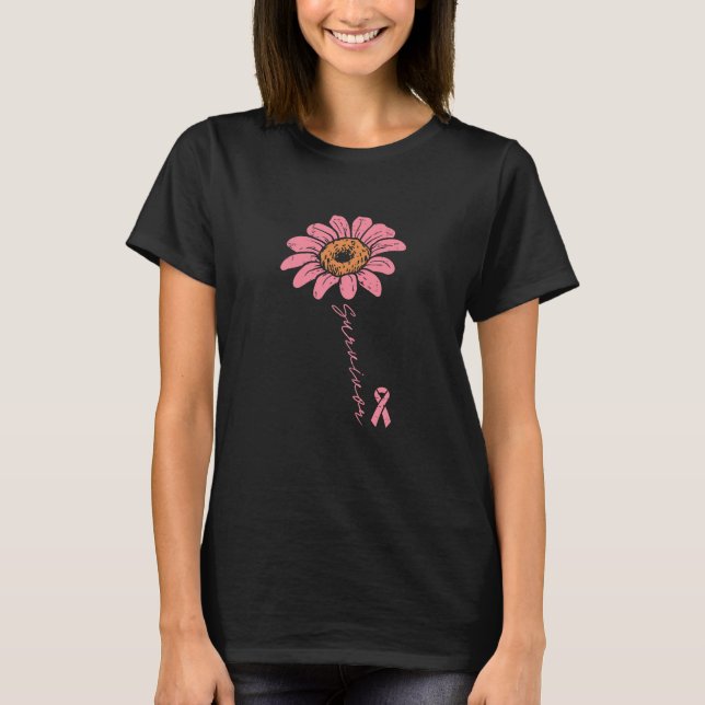 Sonnenblume Rosa Ribbon Brustkrebs Überleben T-Shirt (Vorderseite)