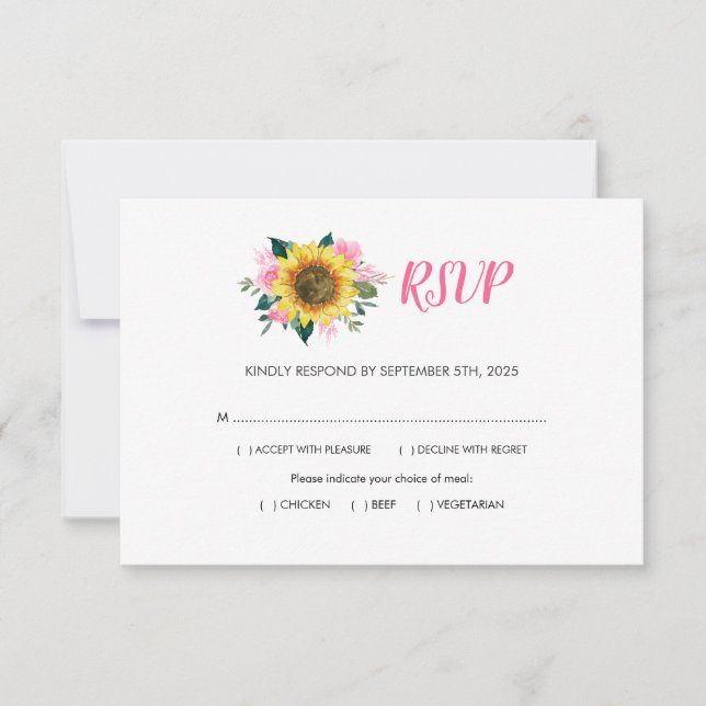 Sonnenblume Rosa Rose Blumenmahlzeiten Hochzeit RSVP Karte (Vorderseite)