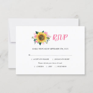 Sonnenblume Rosa Rose Blumenmahlzeiten Hochzeit RSVP Karte
