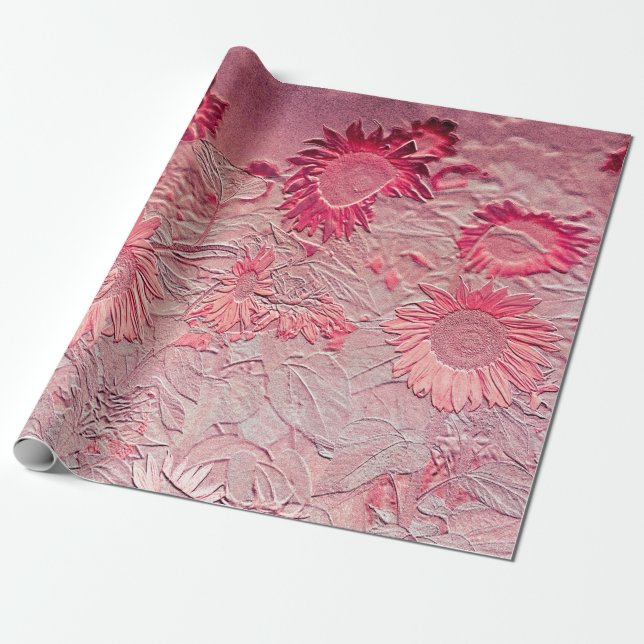 Sonnenblume Rosa Vintager Blumenzauber Geschenkpapier (Ungerollt)