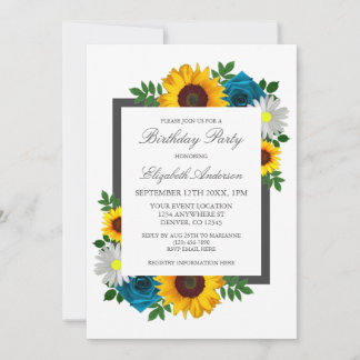 Sonnenblume Rose Daisy Floral Geburtstag Einladung