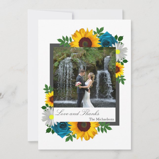 Sonnenblume Rose Daisy Floral Wedding Dankeskarte (Vorderseite)