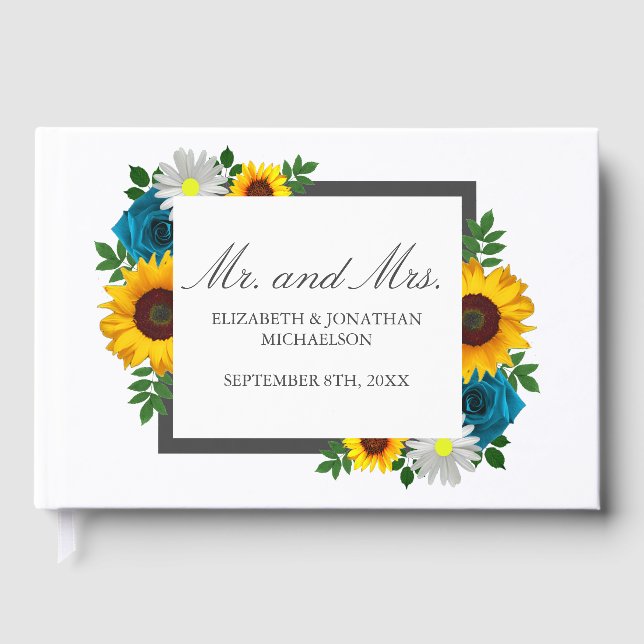 Sonnenblume Rose Daisy Floral Wedding Gästebuch (Vorderseite)