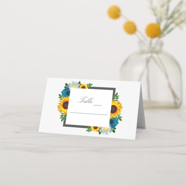 Sonnenblume Rose Daisy Floral Wedding Platzkarte (Vorderseite)