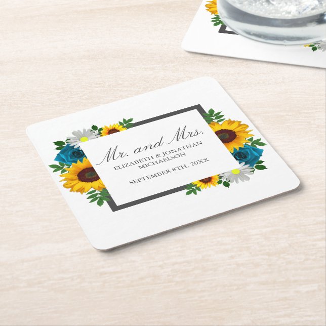 Sonnenblume Rose Daisy Floral Wedding Rechteckiger Pappuntersetzer (angewinkelt)