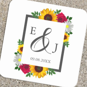 Sonnenblume Rose Daisy Herbst Blumen Hochzeit Rechteckiger Pappuntersetzer