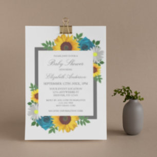 Sonnenblume Rose Gänseblümchen Florale Babyparty Einladung
