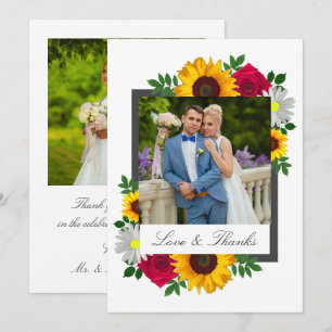 Sonnenblume Rose Gänseblümchen Florale Hochzeit Dankeskarte