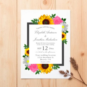 Sonnenblume Rose Gänseblümchen Florale Hochzeit Einladung