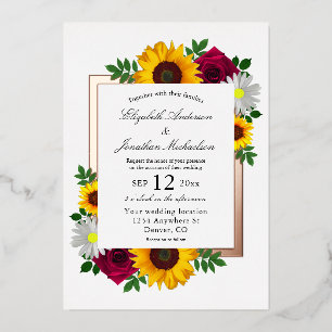Sonnenblume Rose Gänseblümchen Herbst Blumen Hochz Folieneinladung