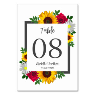 Sonnenblume Rose Gänseblümchen Herbst Blumen Hochz Tischnummer