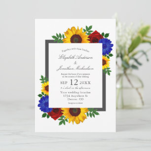 Sonnenblume Rose Herbstliche Blumenhochzeit Einladung