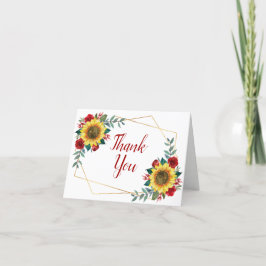 Sonnenblume Rote Blume Geometrische Hochzeit Dankeskarte