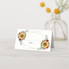 Sonnenblume Rote Blume Geometrische Hochzeit Platzkarte