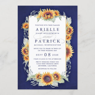 Sonnenblume Royal Blauer Rustikale Hochzeitseinlad Einladung