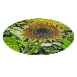 "SONNENBLUME" RUNDE GLAS SCHNEIDEBRETT