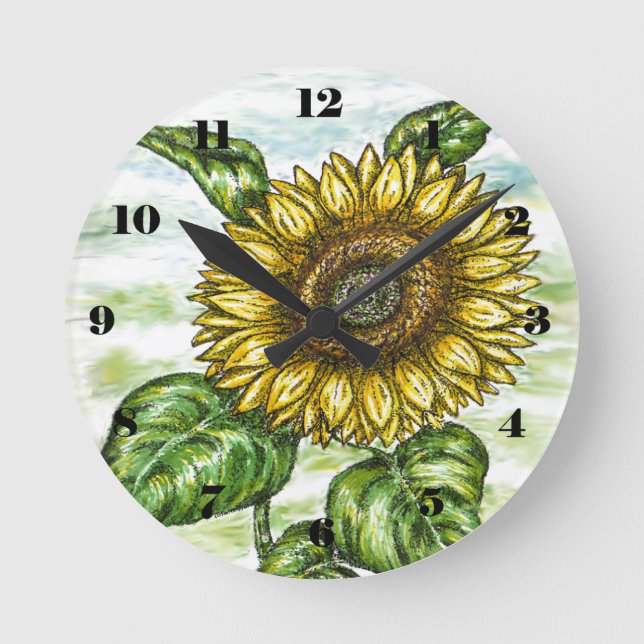 Sonnenblume Runde Wanduhr (Vorderseite)