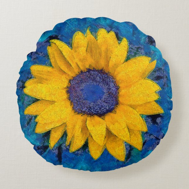 Sonnenblume Rundes Kissen (Vorderseite)