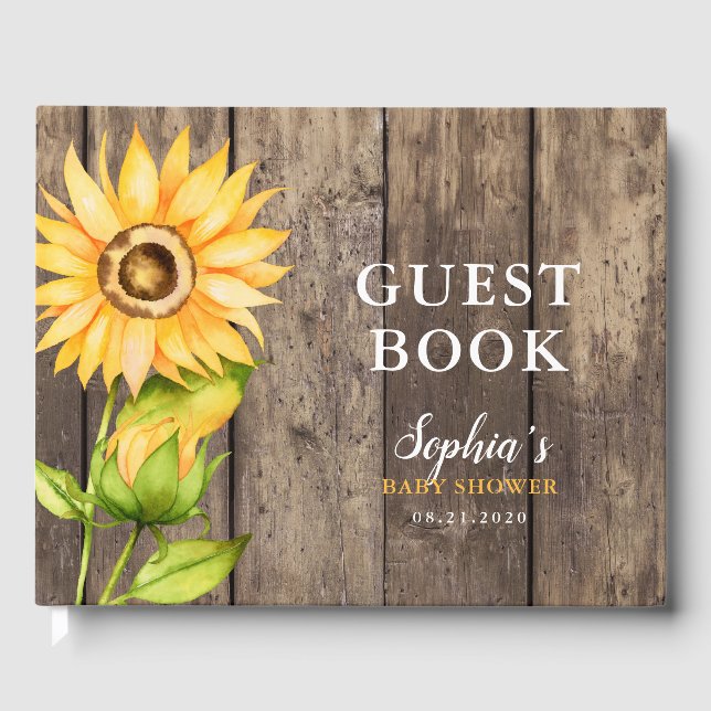 Sonnenblume Rustic Baby Dusche Gästebuch (Vorderseite)