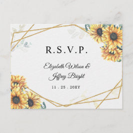 Sonnenblume Rustic Geometric Gold Wedding RSVP Einladungspostkarte