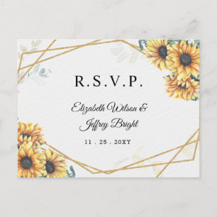 Sonnenblume Rustic Geometric Gold Wedding RSVP Einladungspostkarte