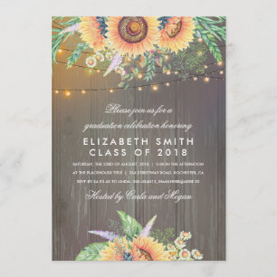 Sonnenblume Rustic String Lights Graduation Party Einladung