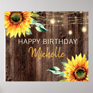 Sonnenblume Rustic String Lights Happy Geburtstag Poster