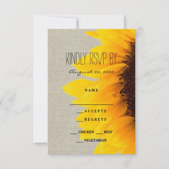 Sonnenblume Rustic Wedding RSVP Card Karte (Vorderseite)