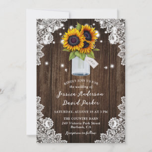 Sonnenblume Rustic Wood Mason Jar Wedding Einladung