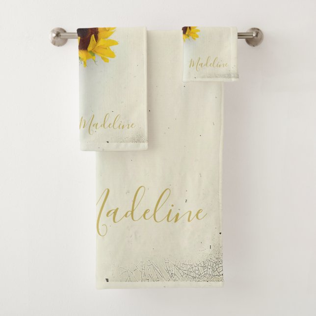 Sonnenblume Rustikal Gold Gelb Moderne Badhandtuch Set (Insitu)
