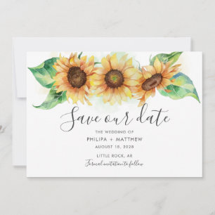 Sonnenblume Rustikale Botanische Aquarell-Hochzeit Save The Date