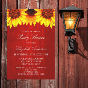 Sonnenblume Rustikale Holz-Baby-Party Einladung