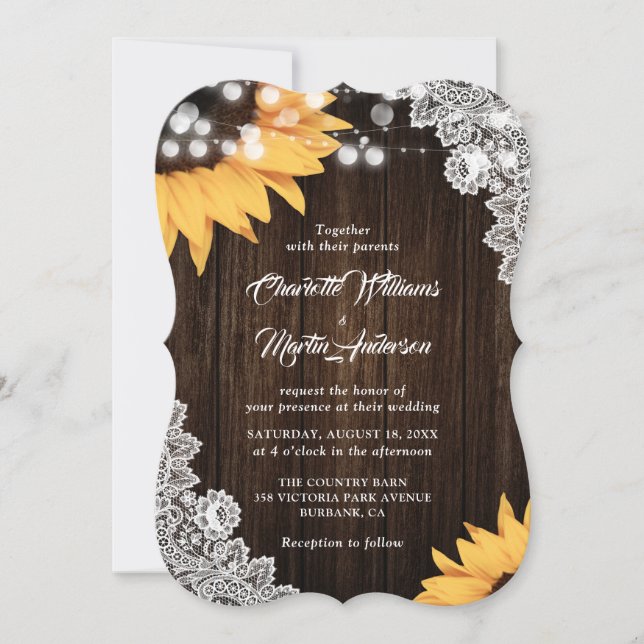 Sonnenblume Rustikale Holzblume Hochzeit Einladung (Vorderseite)