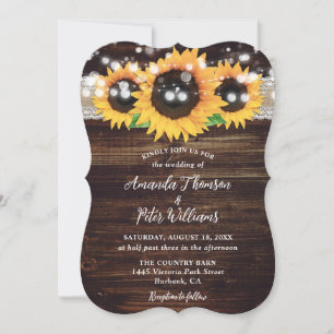 Sonnenblume Rustikale Holzsaitenlicht Hochzeit Einladung