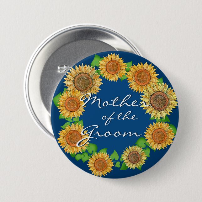 Sonnenblume Rustikale Navy Blaue Mutter des Bräuti Button (Vorne & Hinten)