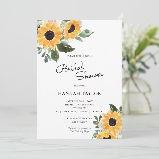 Sonnenblume Rustikale Vegetation Bridal Dusche Ein Einladung (Stehend Vorderseite)
