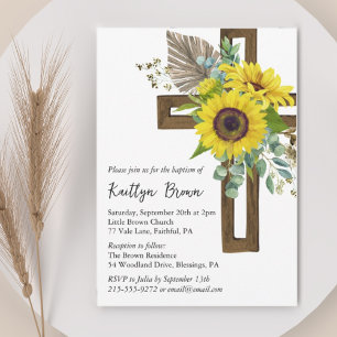 Sonnenblume Rustikaler Boho Holzkreuz Taufe Einladung