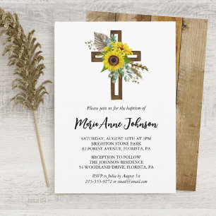 Sonnenblume Rustikaler Boho Holzkreuz Taufe Einladung